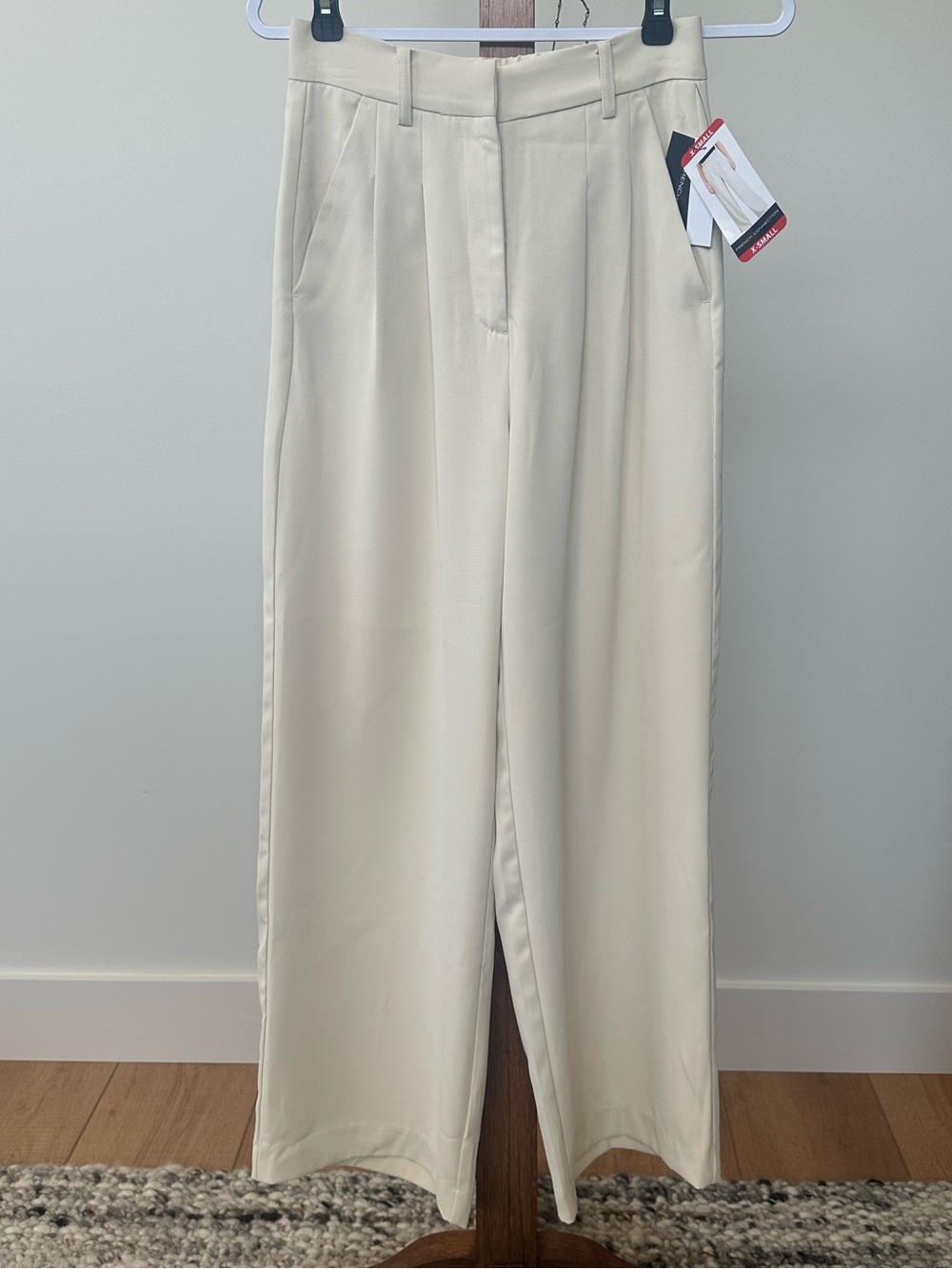 French Connection Cream Wide-Leg Trousers - Tailored High Waist KP001